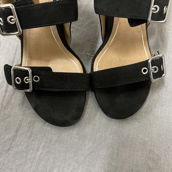 Vionic Carmel Sandal Womens Size 6 Black Suede Ankle Strap Chunky Heels Fs Chrty - Picture 10 of 11